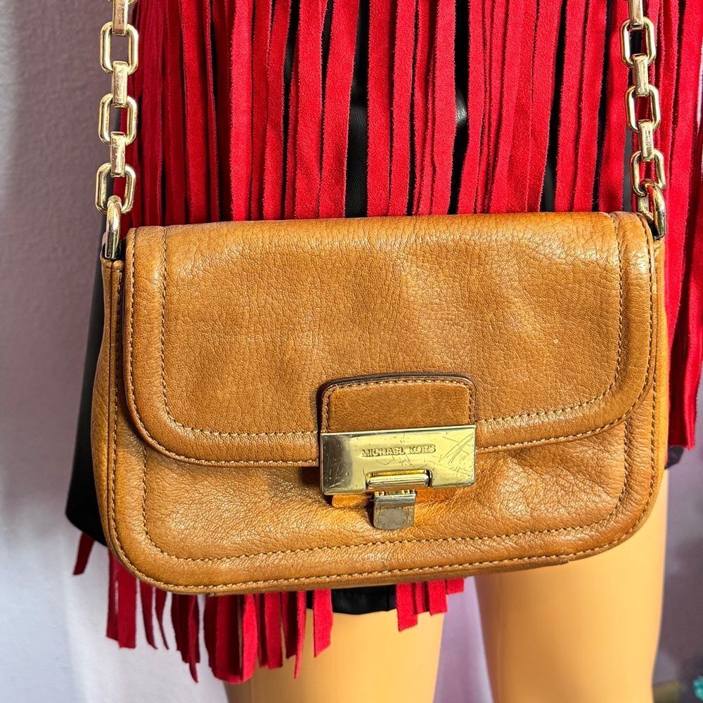 Michael Kors Brown Leather Crossbody Bag with Gold Accents
